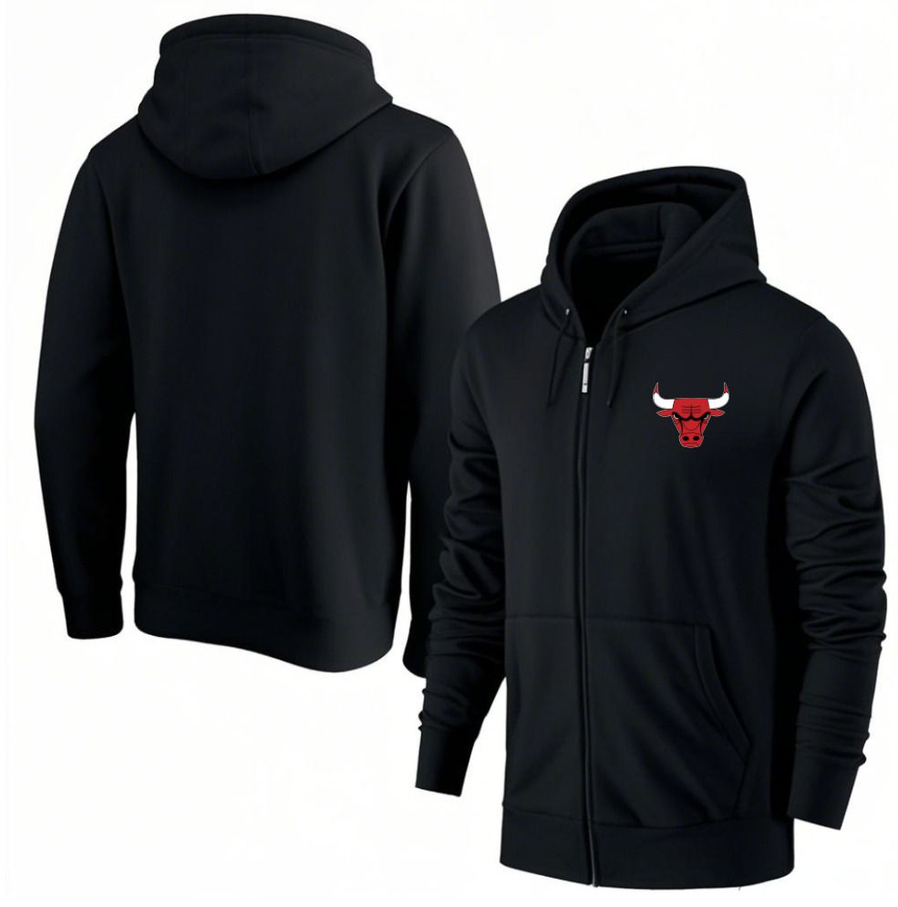 Men Chicago Bulls Black Zipper hoodie 2025 NBA Jersey style 1